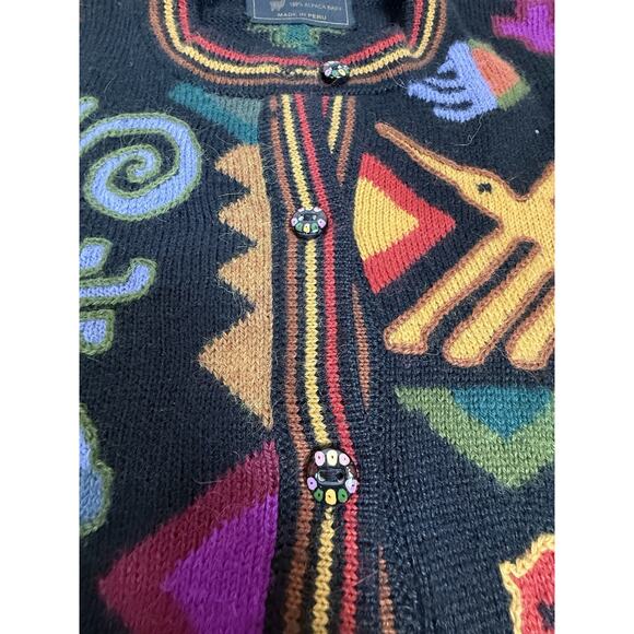 VTG Illary Peruvian Baby Alpaca Cardigan Sweater Women Large Colorful Primitive - Picture 4 of 8